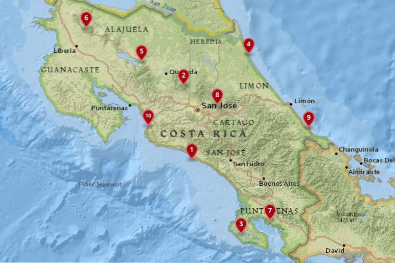 costa rica nationalparks karte 10 schönsten Nationalparks in Costa Rica / Zentralamerika und 